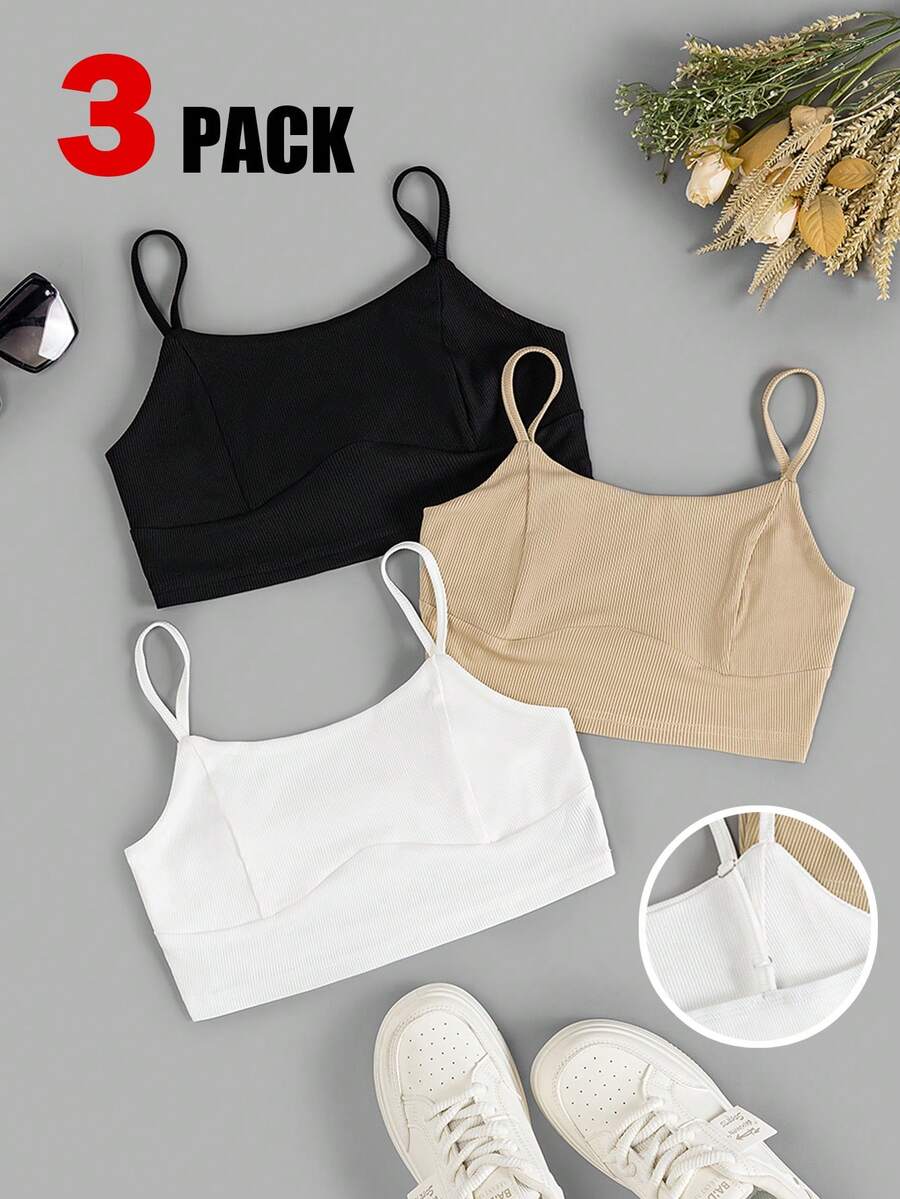 SHEIN Essnce 3入組多色肋紋吊帶上衣 - 彩色 - 查看 1