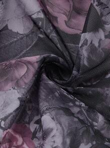 ROMWE Goth Women's Floral Print Mesh Splice Lace Trim Bow Decoration Cami Romper Dress For Home Wear - Multicolor - View 4