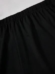 SHEIN EZwear Pantalones Cortos De Talla Grande Con Cintura Elástica Y Dobladillo Enrollado Y Bloqueo De Colores - Negro - Ver 5