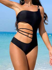 SHEIN Swim One Shoulder Cutout Monokini Swimsuits For Women Summer