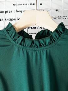 Tween Girls' Belted Dress With Ruffled Hem & Waistband Decoration,Holiday,Summer,Travel - Dark Green - View 6