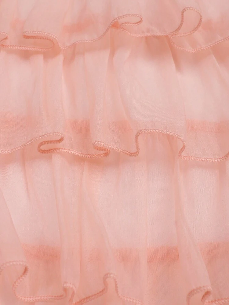 Women's Solid Color Asymmetrical Hem Ruffle Detail Multi-Layered Skirt