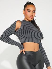 SHEIN SXY Của phụ nữ Dệt kim gân sọc Lạnh vai Quần skinny Áo len - Nhiều màu - Xem 8