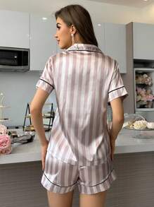 LuxeNights Women's Striped & Floral Print Satin Pajama Set - Multicolor - View 2