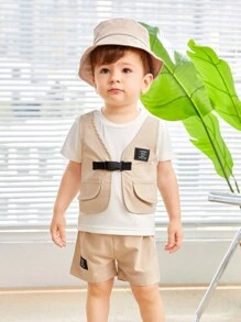 Baby Boy Cool 2 In 1 Top Woven Label Shorts & Casual Hat Set