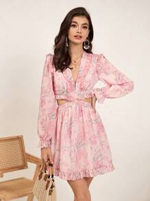 Aveloria Women's Floral Printed Hollow Out Dress