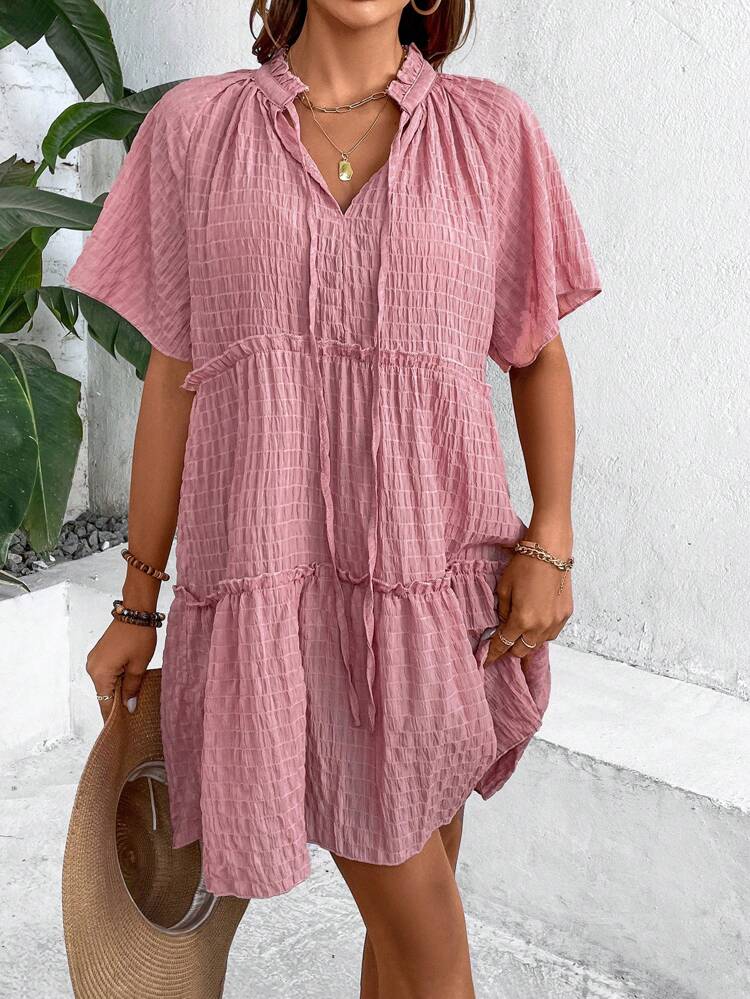 Women's Solid Color Tie Neck Dress