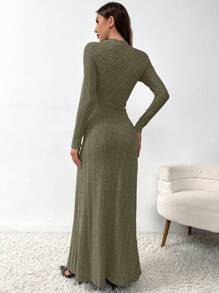 SHEIN Privé Women's Ribbed Twisted Knot Dress - Green - View 2