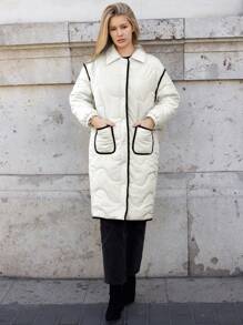 SHEIN Frenchy Khối màu Lỏng lẻo Đệm Chiều dài trung bình áo Với Hem - trắng - Xem 5