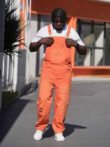 Manfinity Homme Men's Plus Size Distressed Multi-Pocket Denim Overalls - Orange - View 6