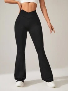 Activina Women's Solid Color Sporty Flare Pants - Black - View 4