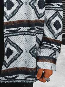 Men's Long Sleeve Casual Geometric Color Block Turn-Down Collar Short Shacket - White - View 4