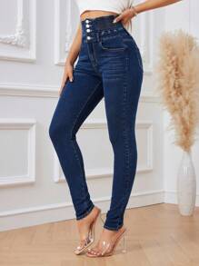 SHEIN Tall 女士口袋牛仔褲 - 中等水洗藍 - 查看 3