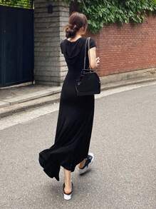 DAZY Ladies' Solid Color High Slit Dress Sundress