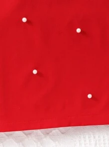 Vestido De Manga Curta Para Meninas Pré-adolescentes Com Decoração De Miçangas, Elegante E Delicado - Vermelho - Visão 5