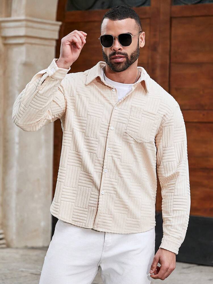 Men's Plus Size Textured Long Sleeve Shirt