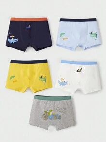 Conjunto De 5 Calzoncillos Boxer Con Patrón De Cocodrilo Y Dibujo Animado Para Joven Chico - Multicolor - Ver 4