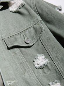 Manfinity Homme Men's Distressed Long Sleeve Denim Jacket - Green - View 3