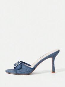 CUCCOO BIZCHIC 女士蓝色牛仔布 PU 穆勒鞋圆头高跟鞋可爱款式夏季凉鞋毕业高跟鞋舞会高跟鞋度假鞋夏季促销优雅基础款商务休闲商务别致万圣节 - 藍色 - 查看 6