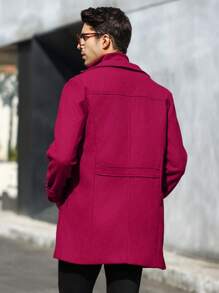 Manfinity Homme Abrigo De Hombre De Lana Con Cuello De Solapa, Detalle Y Cierre De Botonadura Simple - Rojo - Ver 2