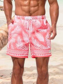 Surfspeed Men's Tropical Printed Beach Shorts With Slant Pockets - Pink - View 5