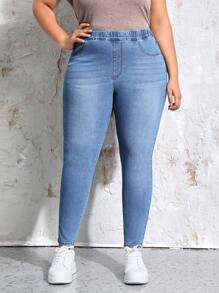 EMERY ROSE Women's Plus Size Slim Fit Denim Jeans - Light Wash - View 3