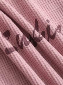 DAZY 女士短袖字母印花圆领纹理宽松夏季 T 恤 - 粉色 - 查看 8