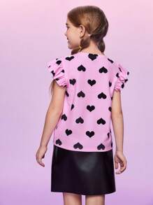 SCOOBY-DOO X SHEIN Playera Con Tira De Volantes, Estampado De Corazón De Dibujos Animados Y Letras Para Niñas Preadolescentes - Multicolor - Ver 2