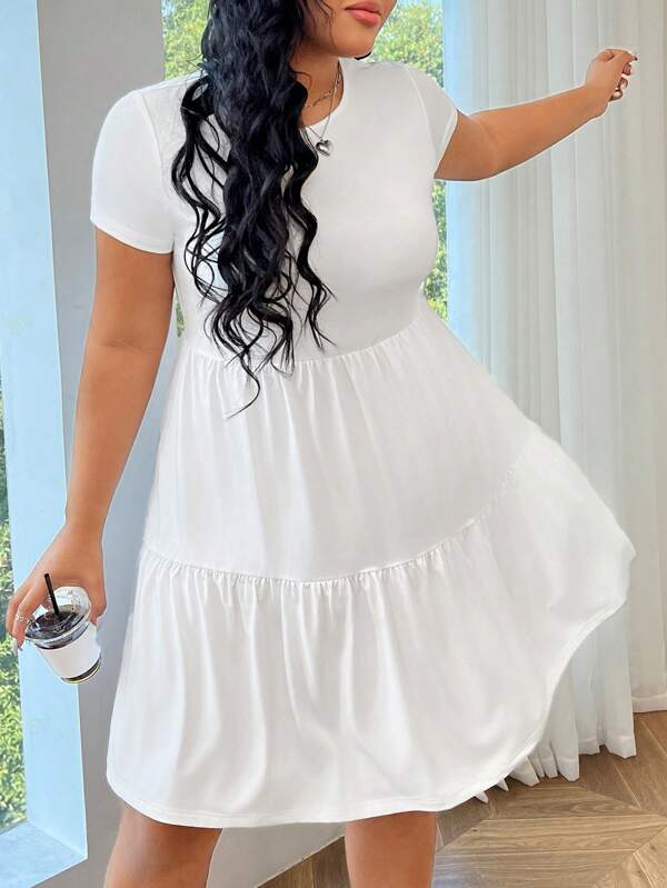 SHEIN EZwear Rochie Albă Tricotată De Damă Dimensiuni Plus Cu Motive Motive