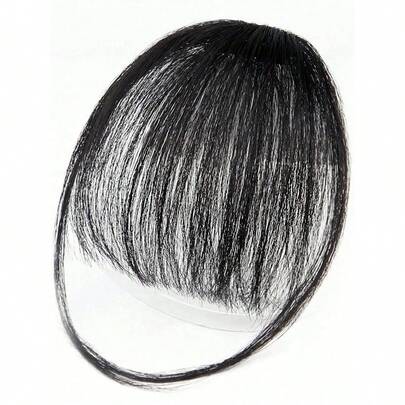 Human Hair Air Bangs With Sideburns 1B Bangs Clip In Hair Extension Beginner Friendly Wear Real Easy To Wear Natural Black Color