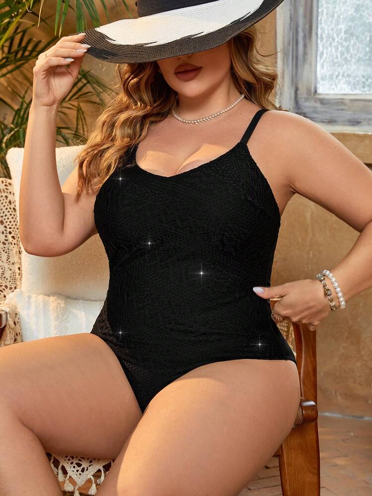 Plus Size Women's Solid Color One-Piece Cami Swimsuit Carnival Summer