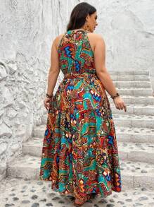 SHEIN CURVE+ 大码女式夏季全印花吊带连衣裙 - 彩色 - 查看 2