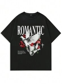 Manfinity EMRG Men's Crew Neck T-Shirt With Slogan And Pigeon Printed Design