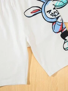 SHEIN Suéter Con Estampado De Caricatura De Conejo Fresco Para Chicos (2 Colores) Con Ajuste Cómodo Y Pantalones Cortos De Punto Para Uso Casual Y En Casa (conjunto De 2 Piezas) - Multicolor - Ver 3