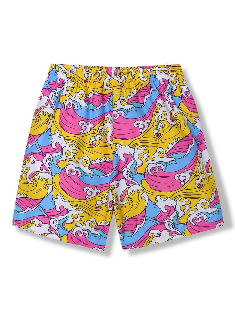 Men's Drawstring Beach Shorts With Ocean Wave Print