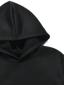 ROMWE MEN Men Letter Graphic Kangaroo Pocket Thermal Hoodie - Black - View 5
