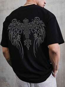 Nam In Ngắn tay Áo thun Với Cánh Mẫu - màu đen - Xem 1