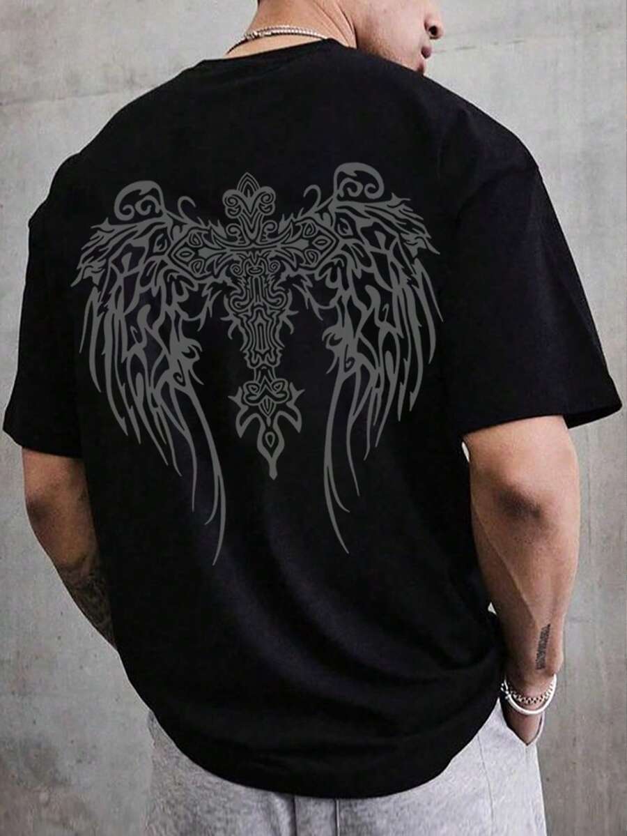 Nam In Ngắn tay Áo thun Với Cánh Mẫu - màu đen - Xem 1