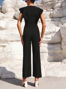 Chiquease Women's Elegant Solid Color Ruffle Edge Jumpsuit - Black - View 2