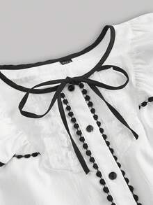 SHEIN MOD Của phụ nữ Vòng cổ Áo sơ mi Với Ruffle & Vá lại Thiết kế - trắng - Xem 4