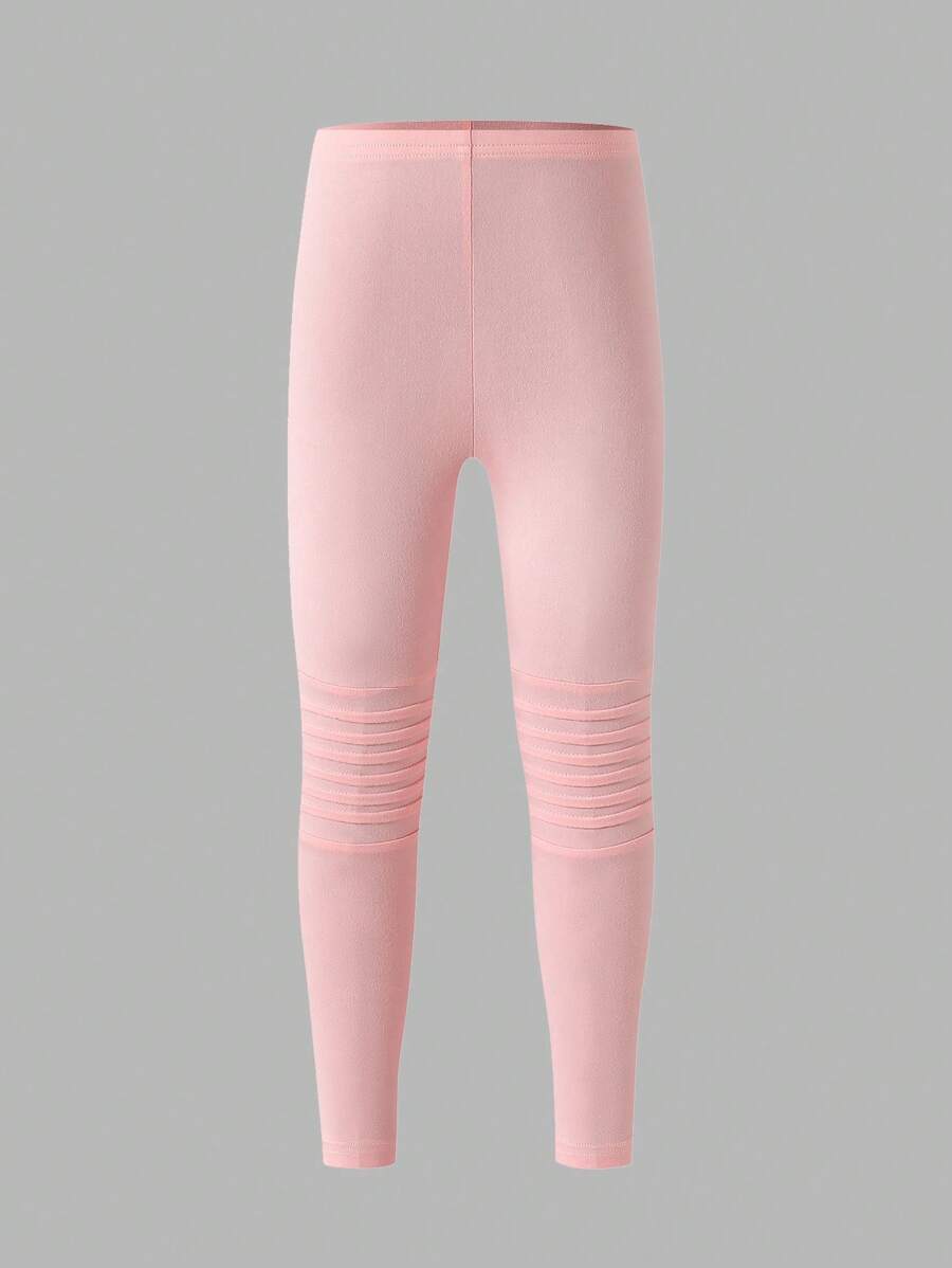 SHEIN Young Girl Pink Pleated Leggings - Pink - View 1