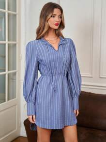 SHEIN Frenchy Striped Collar & Belted Dress