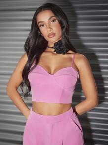SHEIN BAE Elegante Y Hermoso Corset Rosa Con Sujetador Y Top De Tanque Para Mujeres En Fecha O Vacaciones