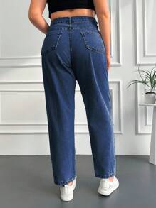 EURMUSE Plus High Waist Slant Pocket Jeans - Blue - View 2