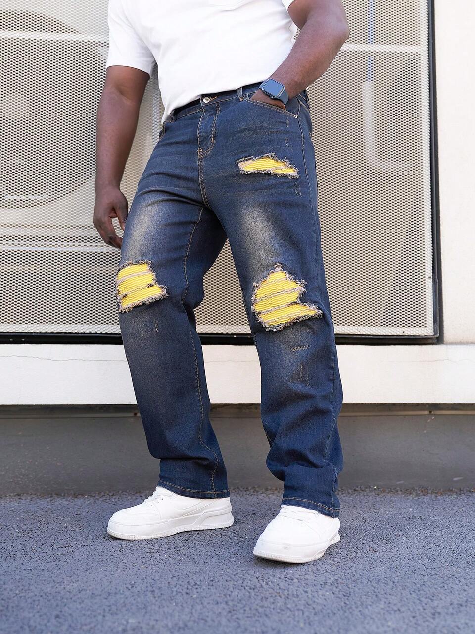 Men's Plus Size Ripped Washed Jeans