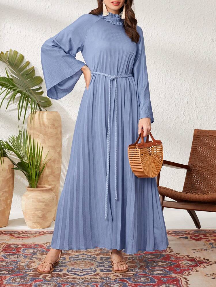 Women's Arabic Style Pleated Bell Sleeve Dress