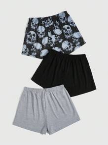 ROMWE Women's Gothic Style Skull Font Loungewear Shorts Set, 3pcs, School - Multicolor - View 2