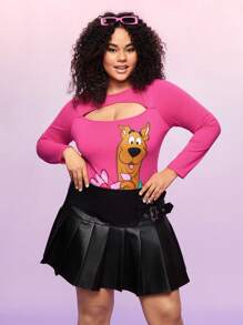 SCOOBY-DOO X SHEIN Enterizo De Talla Grande Con Gráficos De Caricaturas Y Recortes Frontales