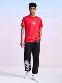 TOM & JERRY X SHEIN Men's Cartoon Patterned Elastic Cuff Pants - Black - View 3