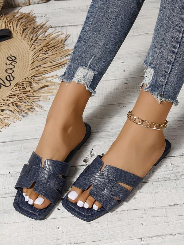 Women's Summer New Casual Hollow Out Flat Slide Sandals With Toe Straps For Beach Or Vacation